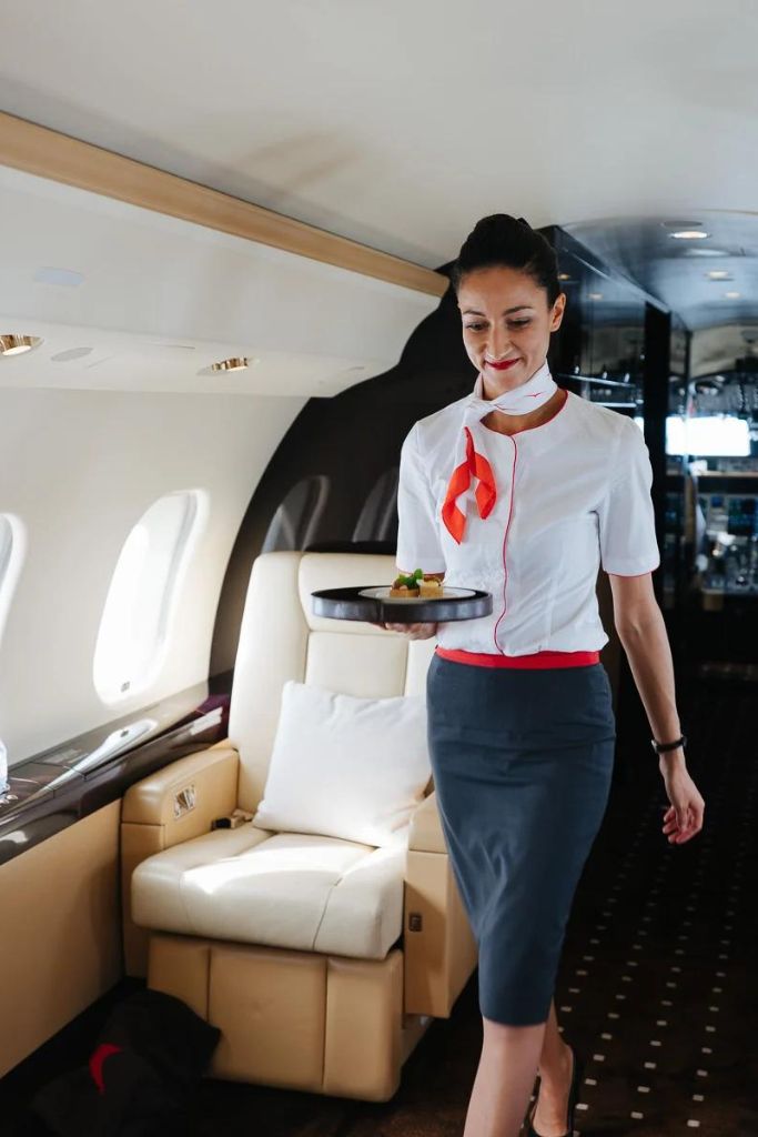 Air hostess serving food